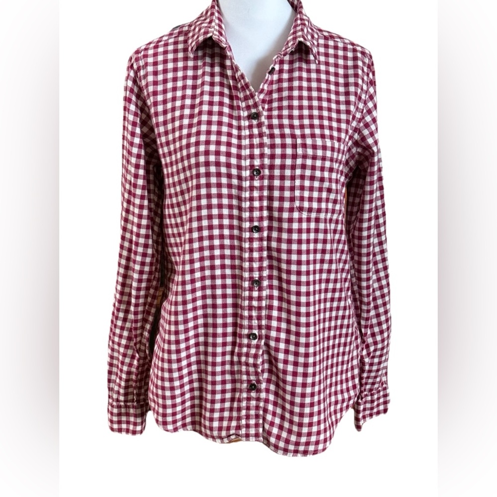 UNIQLO Red & White Check 100% Cotton Button Down Summer Shirt Top Size 4